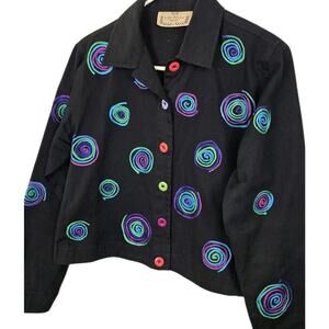 Lifestyle Neon Geometric Black Jacket PETITE MEDIUM Art To Wear BOHO Embroidered